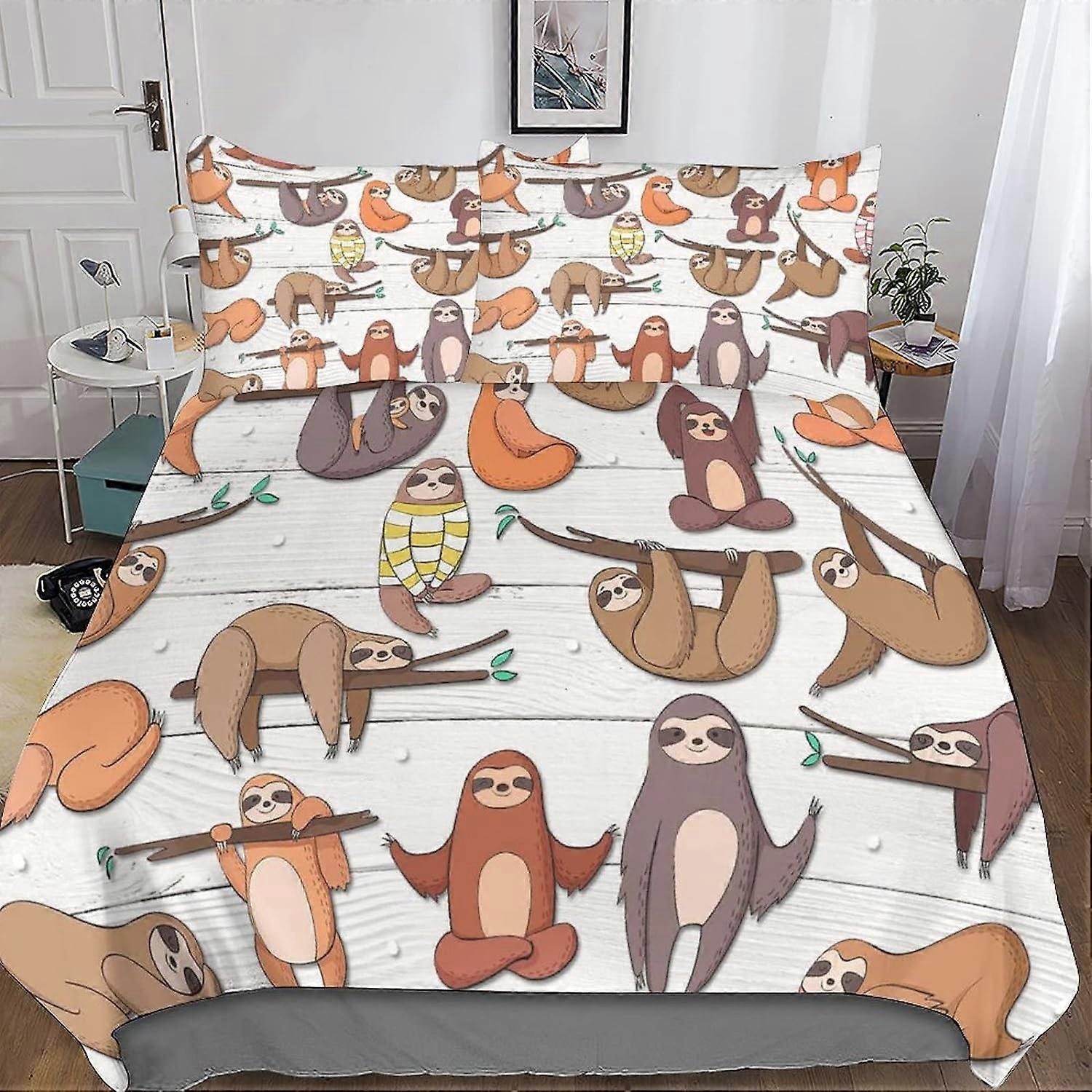 Kerota Cartoon Sloth Duvet Cover, Printing D,Cute Sloth Bedding Duvet Cover with Zipper and Pillowcases King Single135x200cm