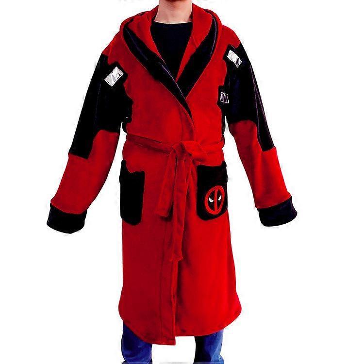 Bhtv Movie Deadpool Bathrobe Cosplay Costume Men Women Halloween Christmas Flannel Hooded Pajamas Sleepwear Red One Size