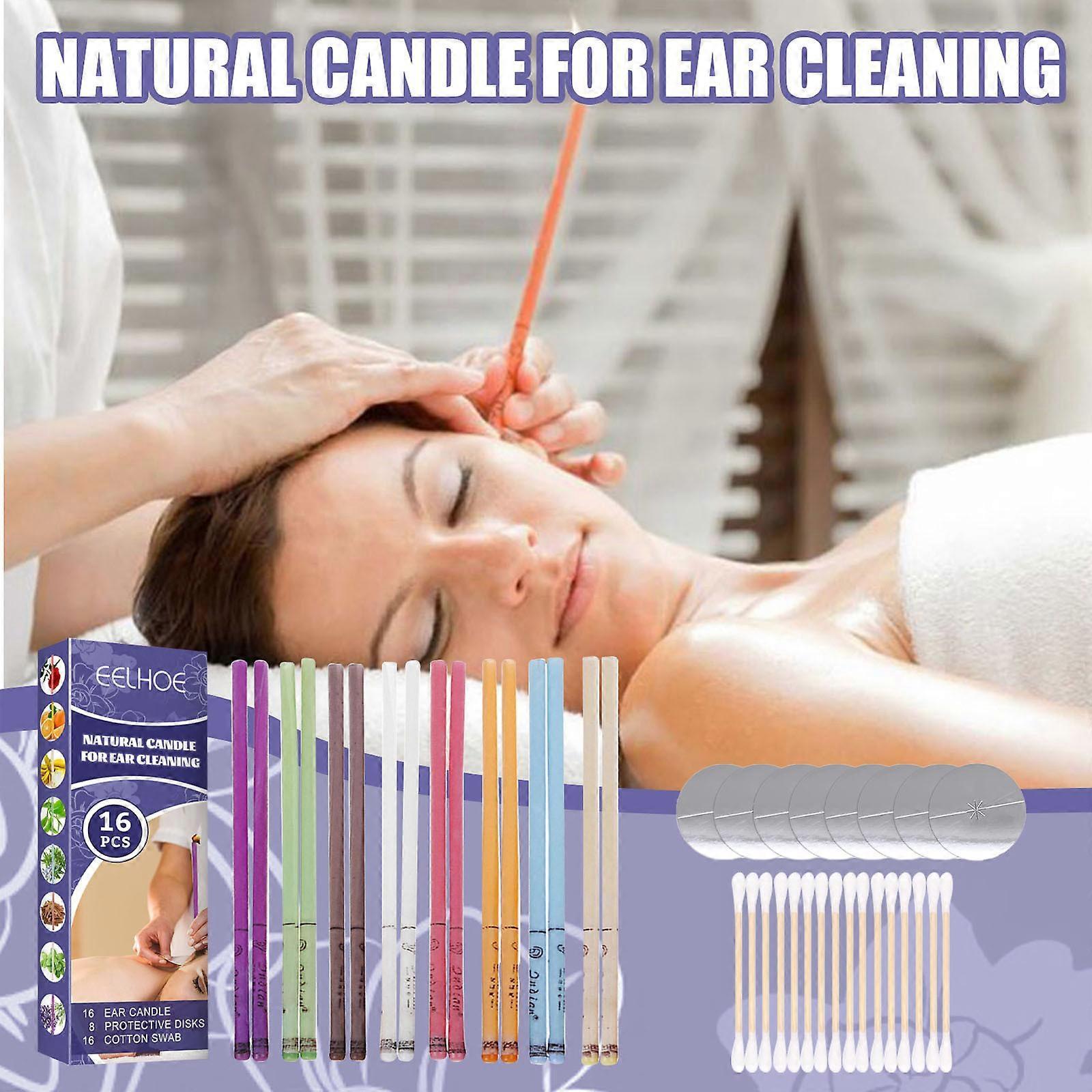 Flye Natural Ear Candle 16 (8 Colors) Ear Candle Ear Cleaner Wax Removal Cylinder Hollow Candle With 8 Protective Discs 2pc Multicolor