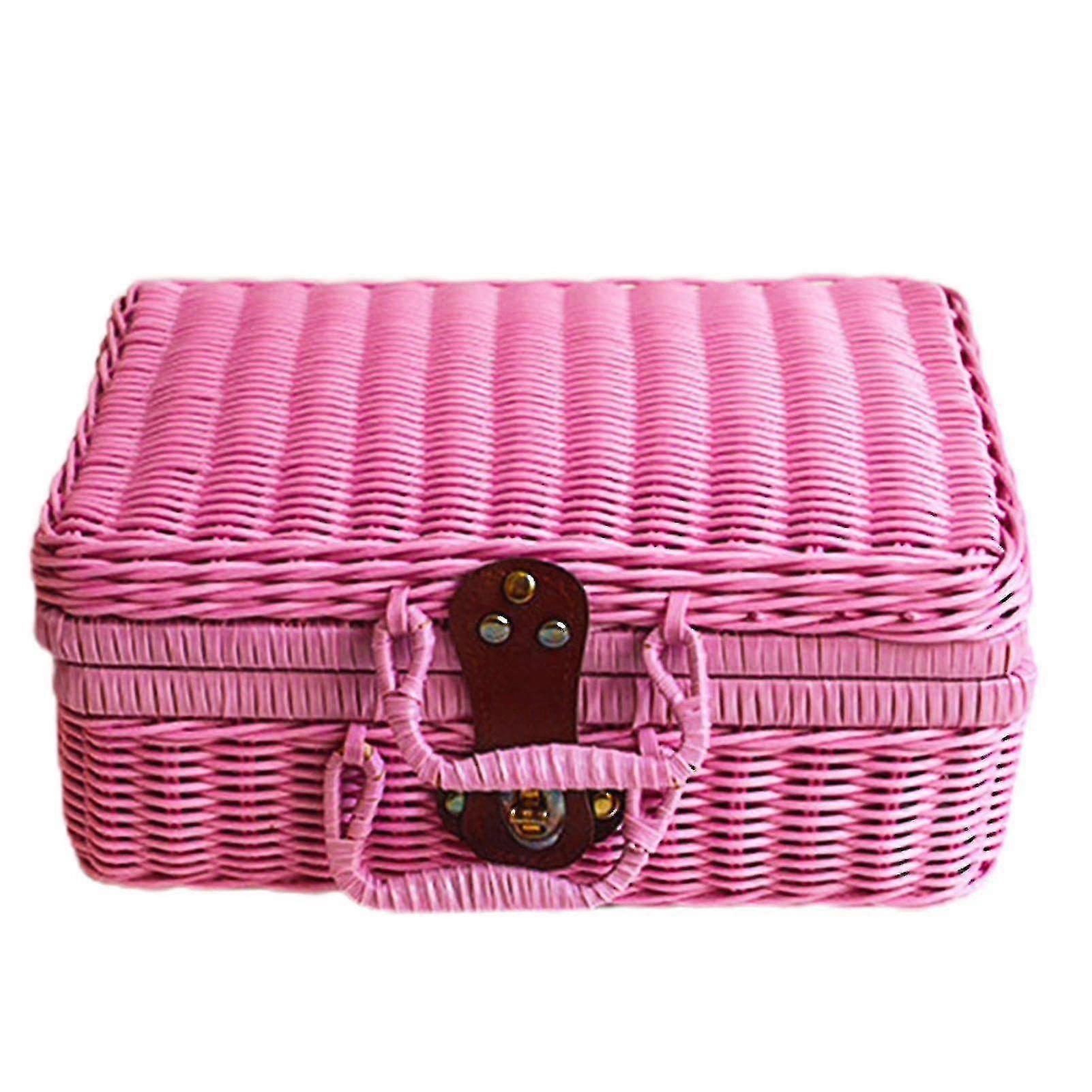 Ersam Picnic Basket Large Size Organizer Container Storage Basket With Lid Tkl Pink B