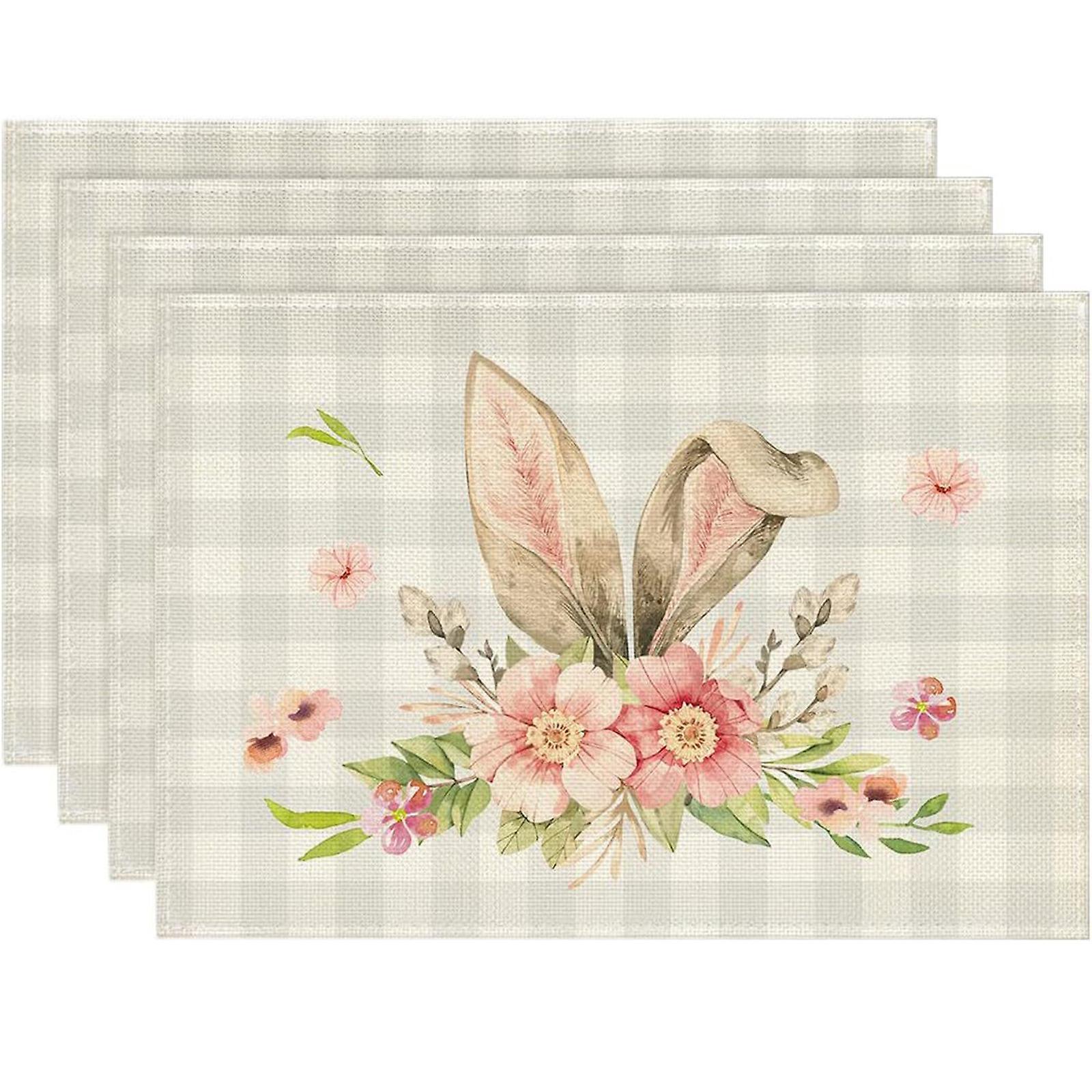 unbrand Vintage Happy Easter Placemats Spring Easter Place Mats Vintage Dining Table Decorations Bunny Chick Easter Holiday Table Mats For Kitchen ...