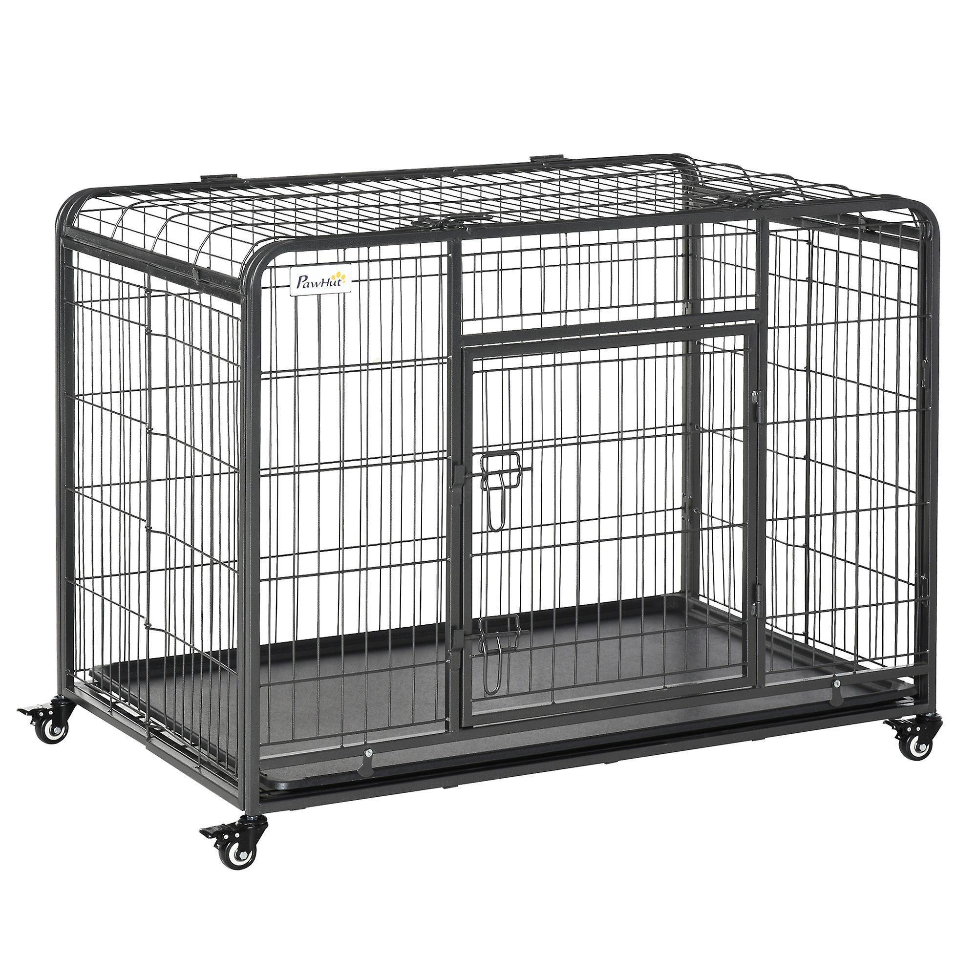 81x125cm Metal Dog Cage Kennel With Locking Door Wheels Tray For Large Pets