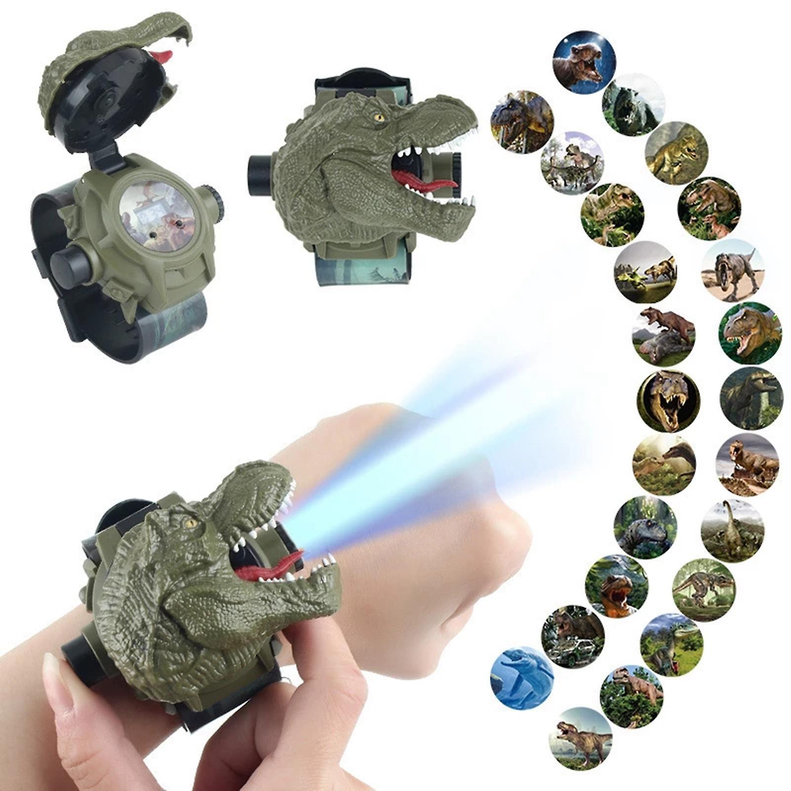 Flye Kids Dinosaur Projection Watch Dinosaur Pattern Watch Projector Projector On Wrist Educational Toy Children Boys Girls Green