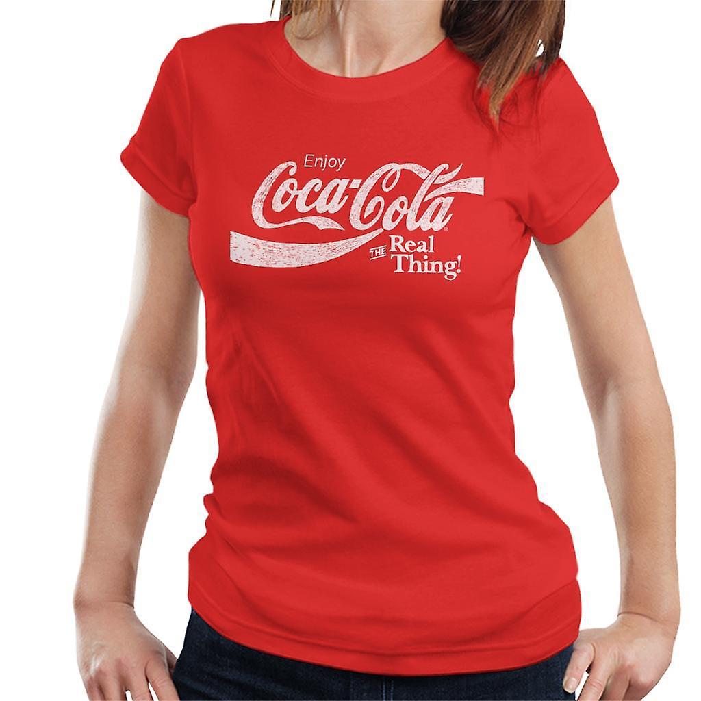 Coca-Cola Coca Cola The Real Thing White Text Women's T-Shirt Red Medium