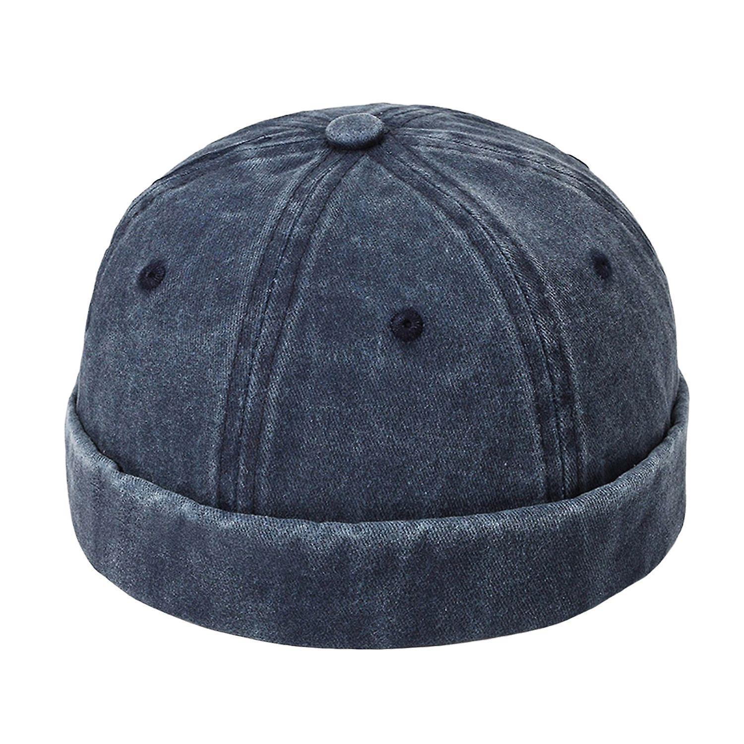 Merryso Docker Hat Solid Color Brimless Decorative Retro Four Seasons Sailor Hat Daily Hat Dark blue