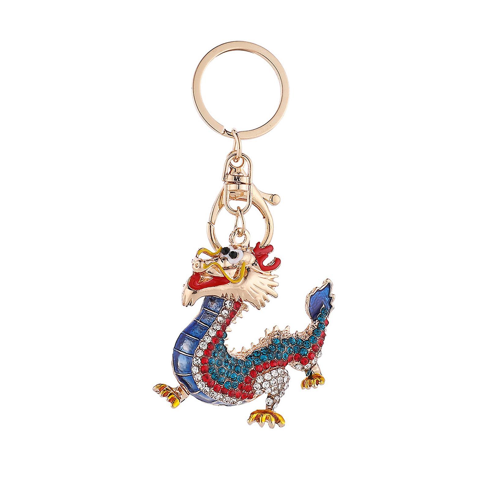 SIJIALI Zinc Alloy Dragon Keychain with Rhinestones Inlay Lovely Lucky Chinese Dragon Hanging Ornament 3D Cartoon 2024 Year of Dragon Pendant Birth...