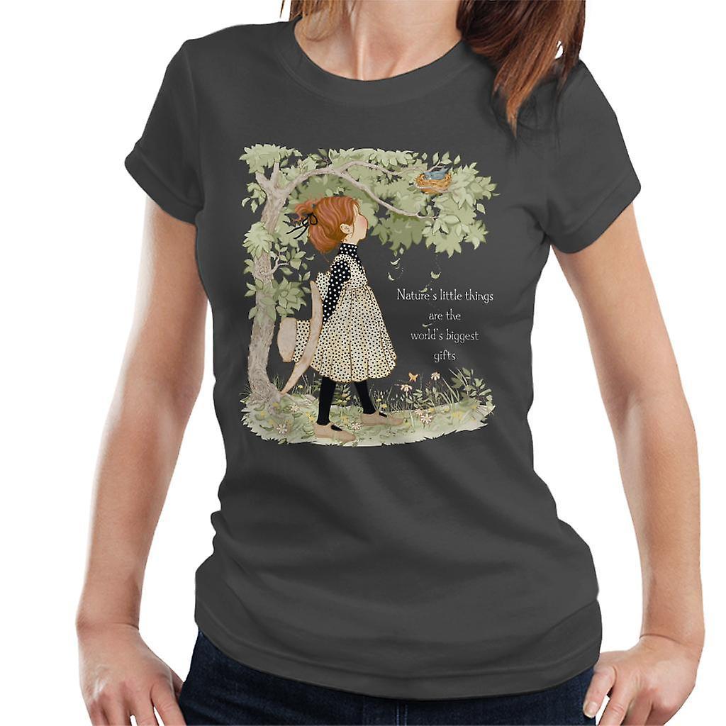 Holly Hobbie Natures Little Things Light Text Women's T-Shirt Charcoal Large