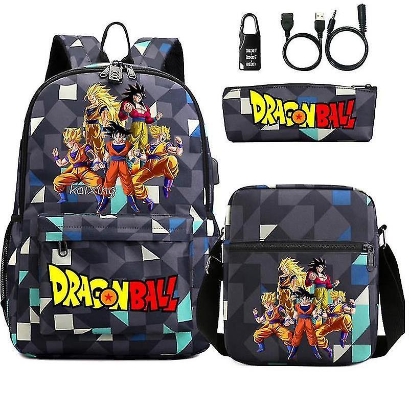 Usb Backpacks Dragon Ball Goku Students 3 Pcs Set School Bag Girls Boys Back To School Gift Leisure Mochila Teens Travel Bags - ZHENV Gray