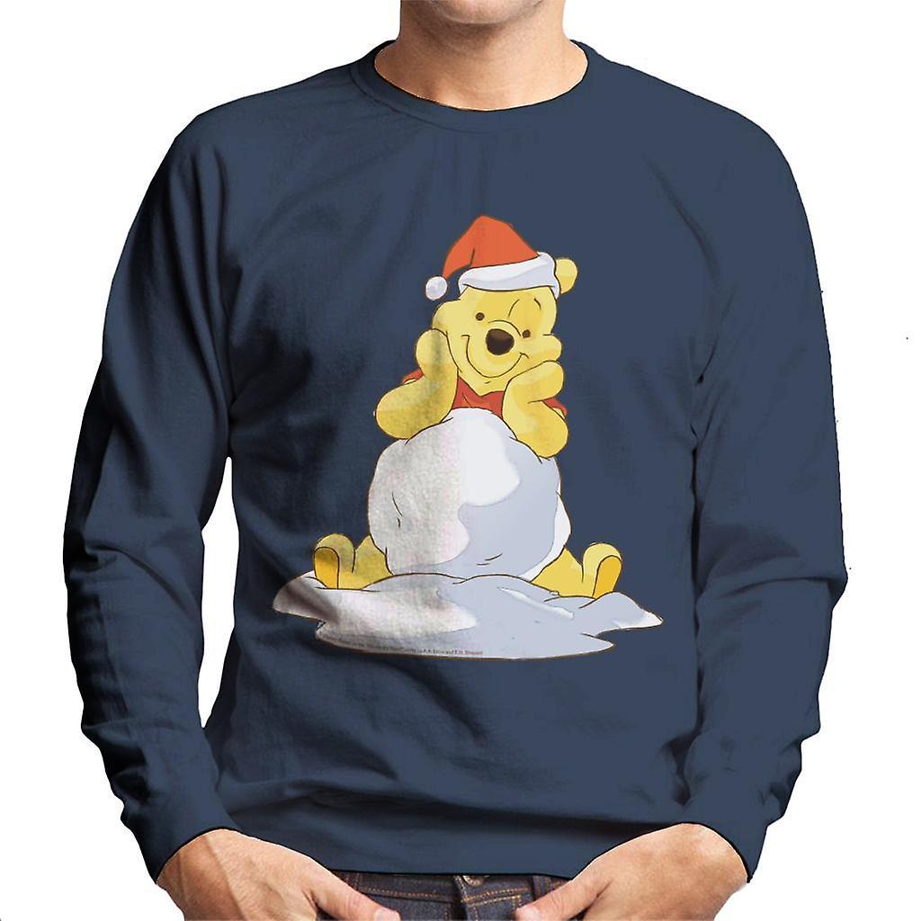 Disney Christmas Winnie The Pooh In The Snow Men's Sweatshirt Navy Blue Large