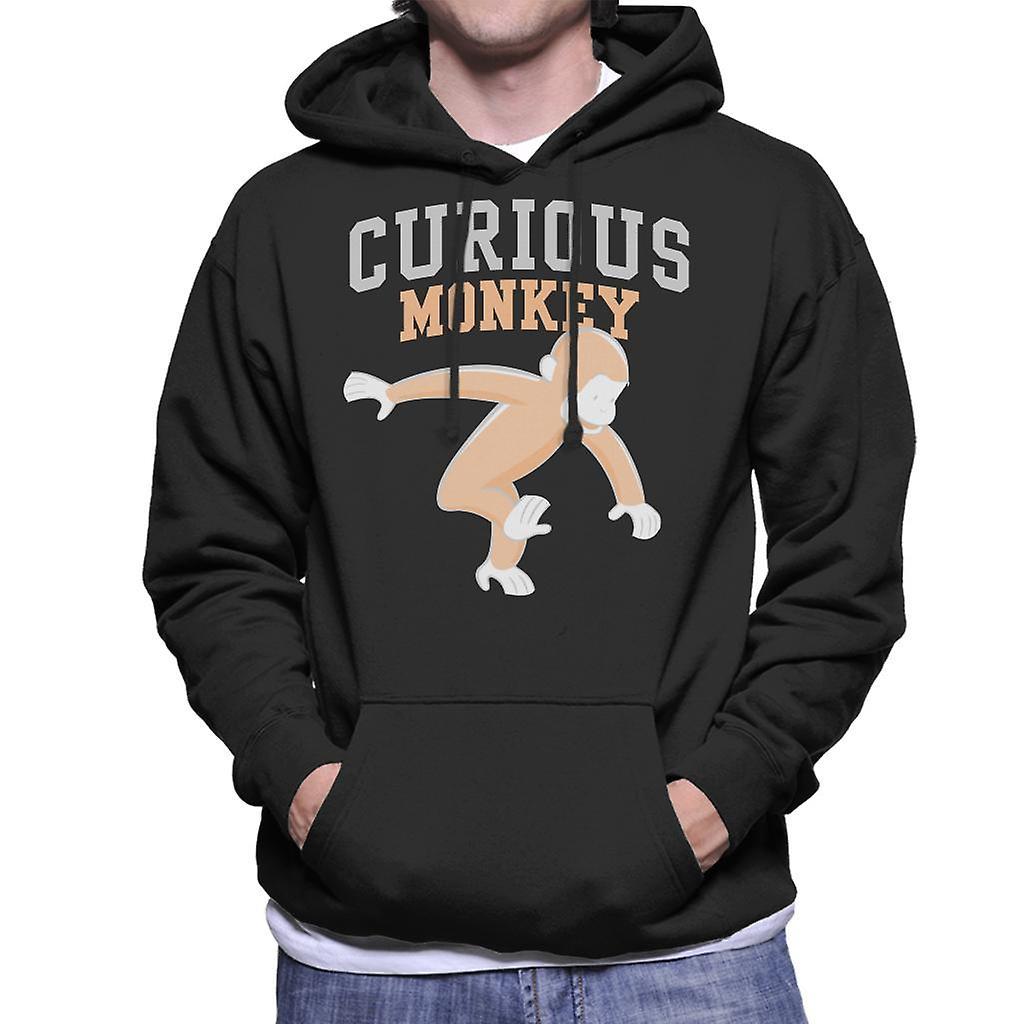 Curious George Monkey Sports Font Men's Hooded Sweatshirt Black Large