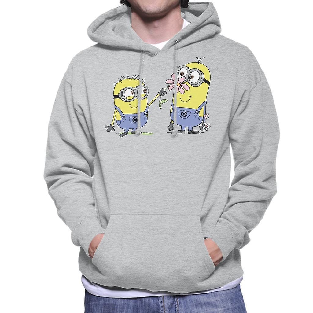 Despicable Me Minions Sniffing Flower Men's Hooded Sweatshirt Heather Grey Medium