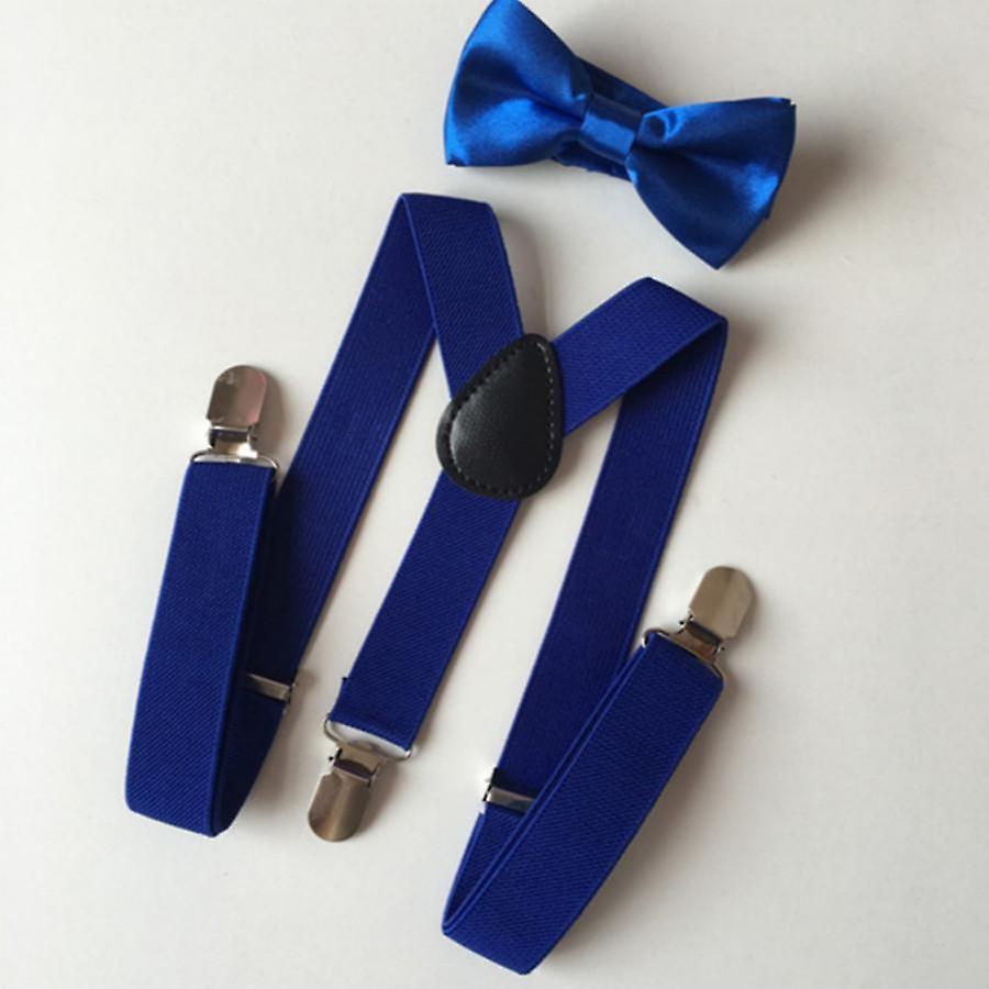 Slowmoose Children Braces Suspenders Bow Tie, Y-shaped Braces And Bowtie Set Blue