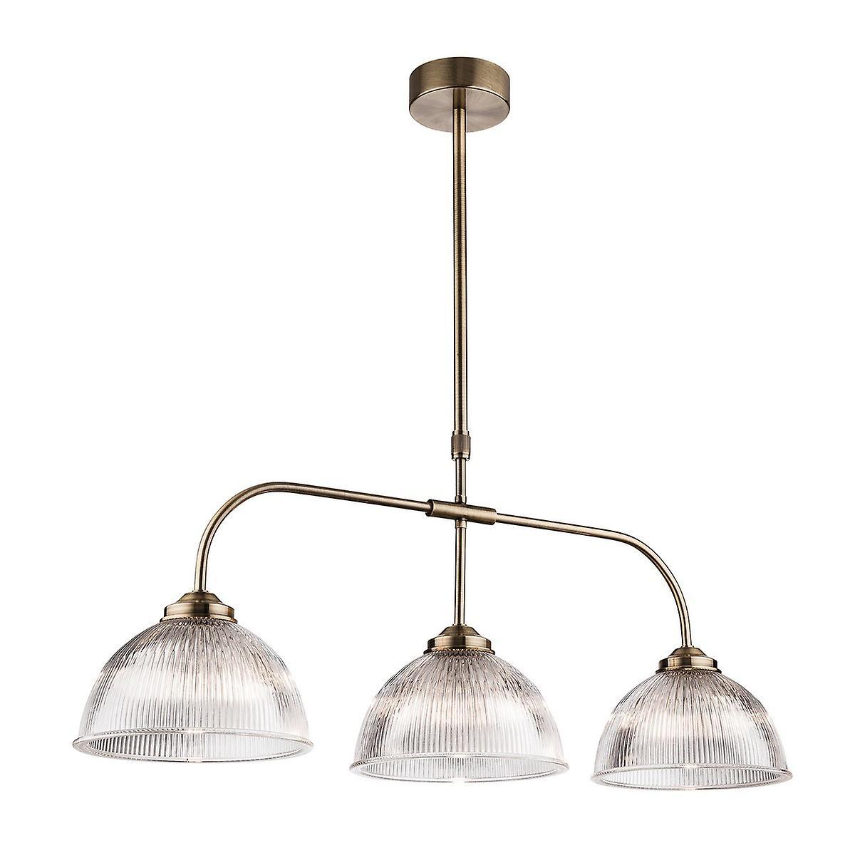 Firstlight Lighting Ashford 3 Light Bar Ceiling Pendant Antique Brass with Clear Ribbed Glass, E14