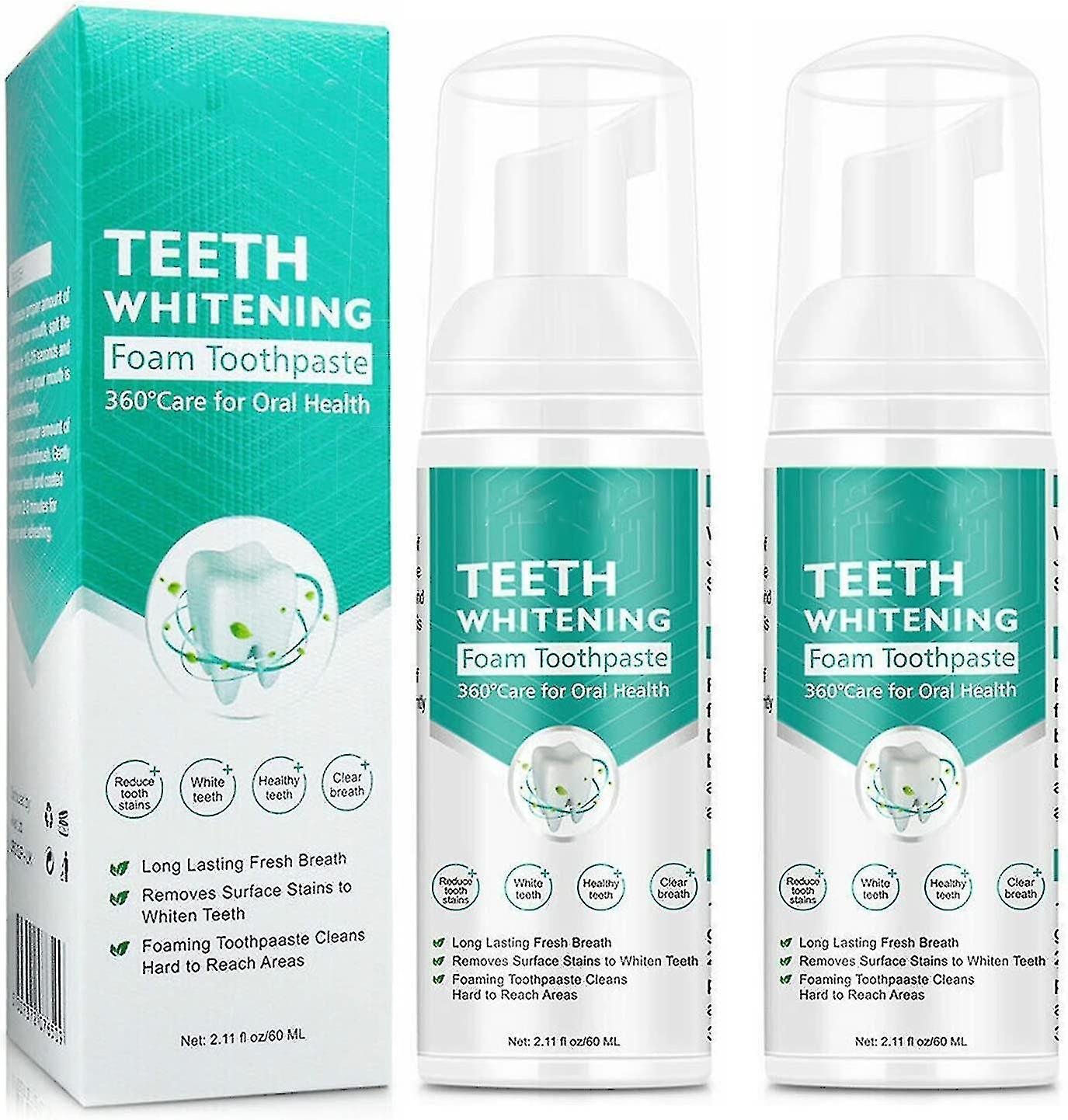 Syhsj Whitening Foam Toothpaste, Teethaid Mouthwash, Teeth Mousse Foam Baking Soda Toothpaste Deeply Cleaning Gums 2pcs