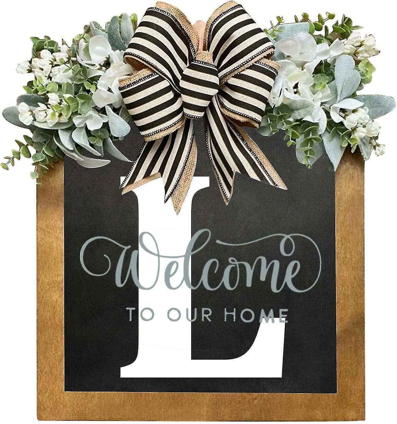 Tianzun Unique Last Name Year Round Front Door Wreath With Bow, 16" Welcome Sign Garland Creative 26 Letter Farmhouse Wreath L