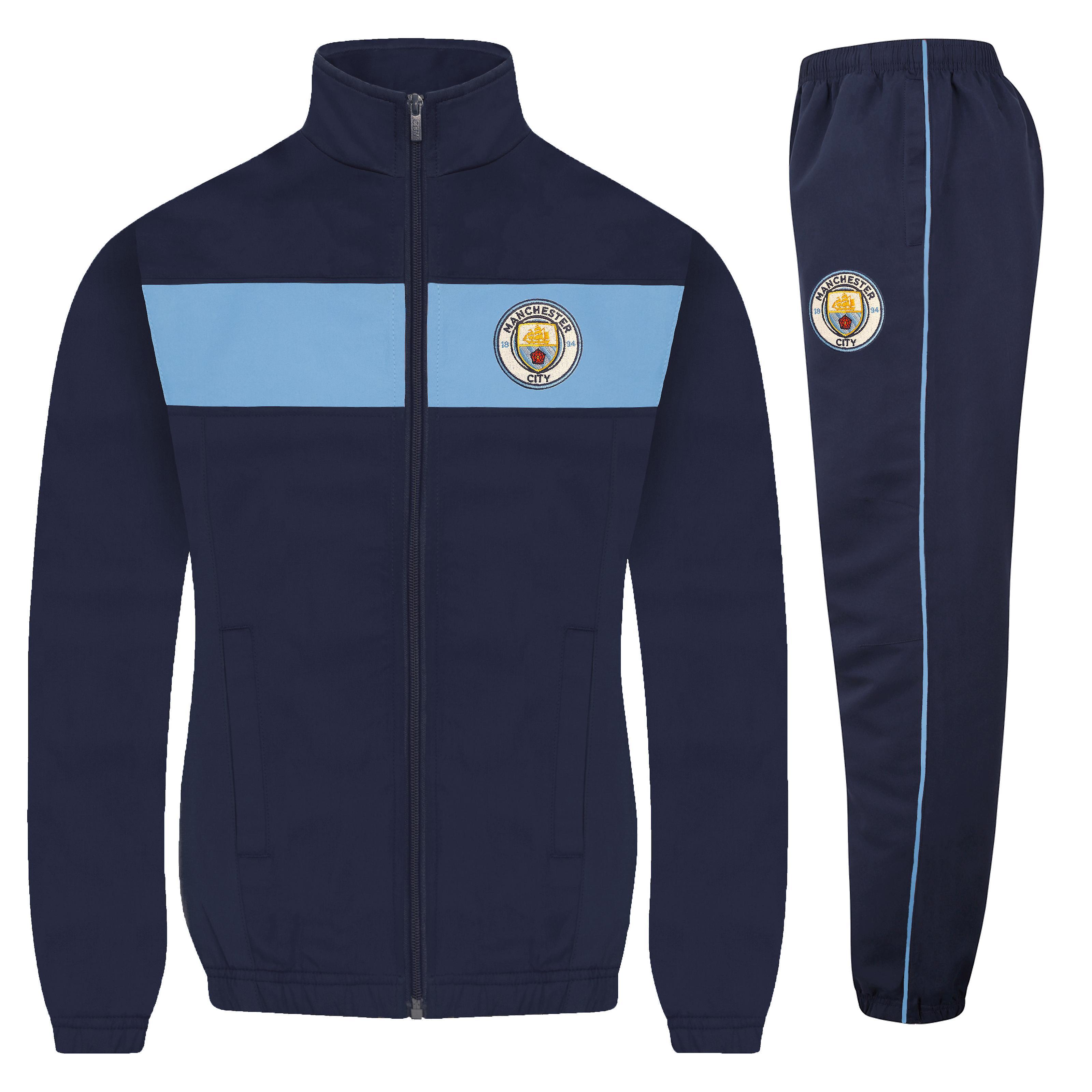 Manchester City FC Manchester City Boys Tracksuit Jacket & Pants Set Kids OFFICIAL Football Gift Navy Sky Blue 12-13 Years