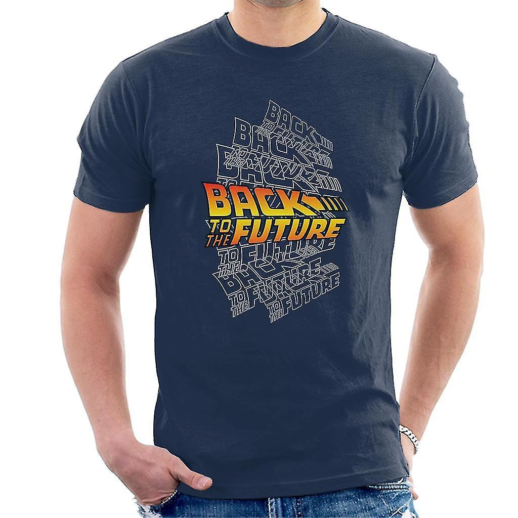 Back to the Future Classic Logo Montage Men's T-Shirt Navy Blue Medium