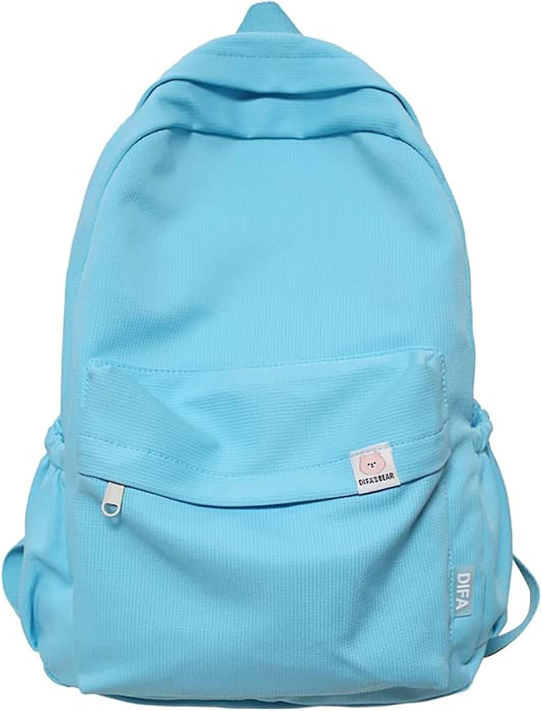 Baicccf Kawaii Aesthetic Backpack School Backpack Nylon Waterproof Solid Color Backpack Teen College Blue