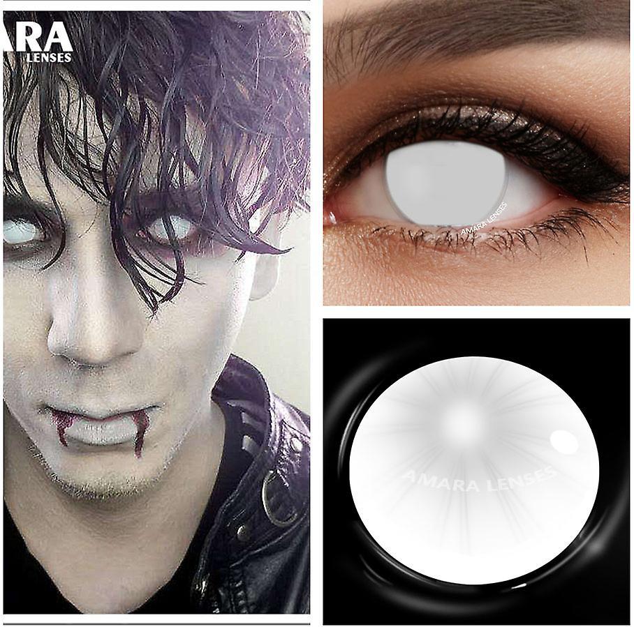 Visgaler 2pcs1pair Color Contact Lenses For Eyes Anime Cosplay Colored Lenses Red Crazy Halloween Lenses Contact Lens Beauty Makeup FULL WHITE