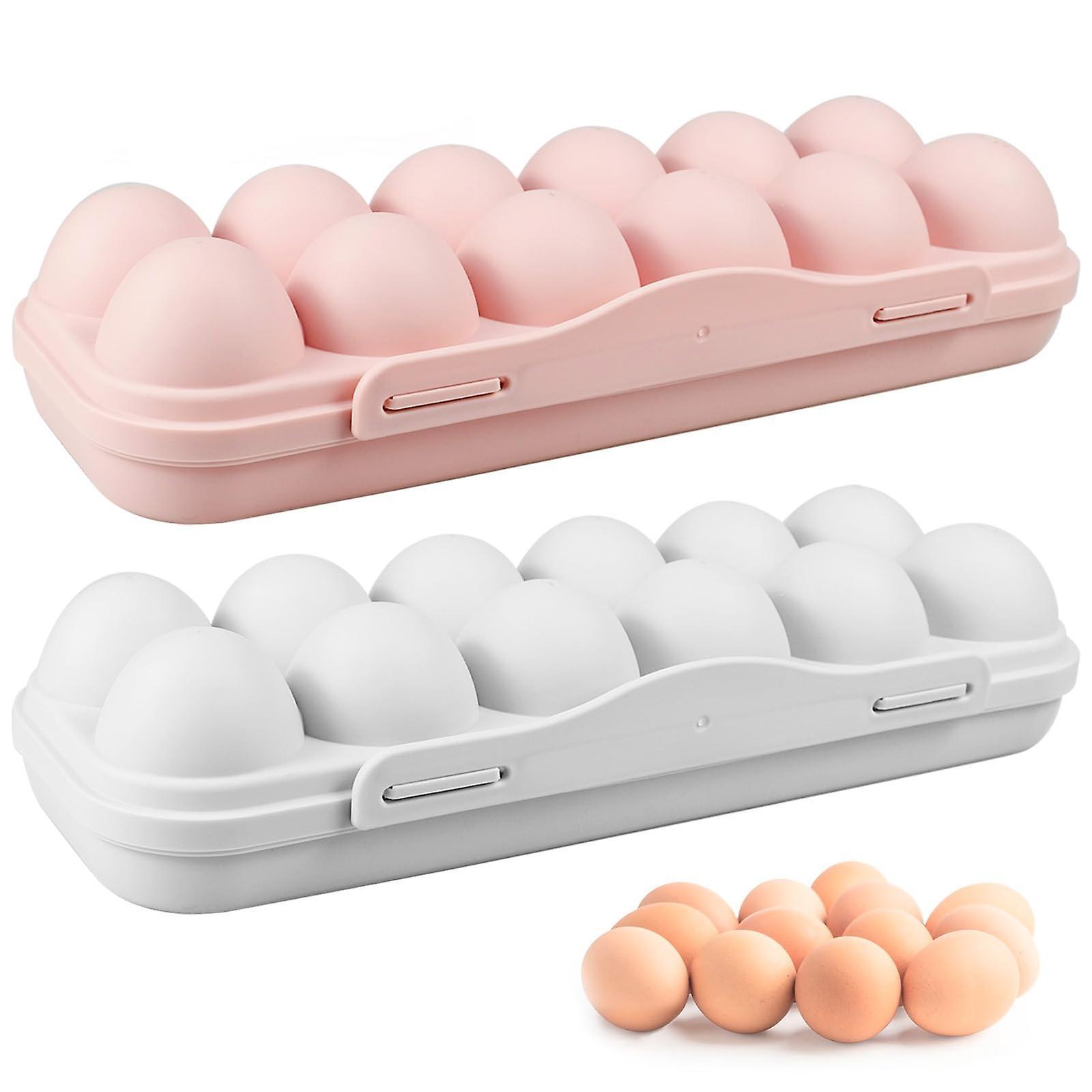 Linkrunning 2 Pack Covered Egg Holders,12 Grid Egg Holder For Fridge Egg Storage Container Plastic Fridge Egg Trays Egg Storage Box with Lid Fits (...