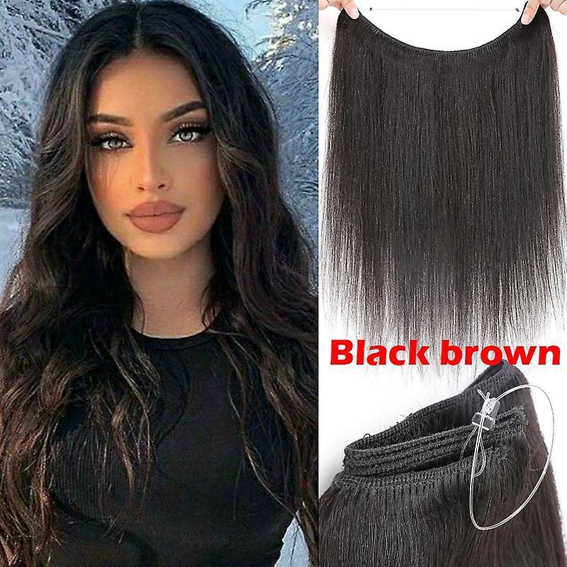 Sego Invisible Human Hair Extensions With Clips Hidden Wire Hairpiece blackbrown 24inch