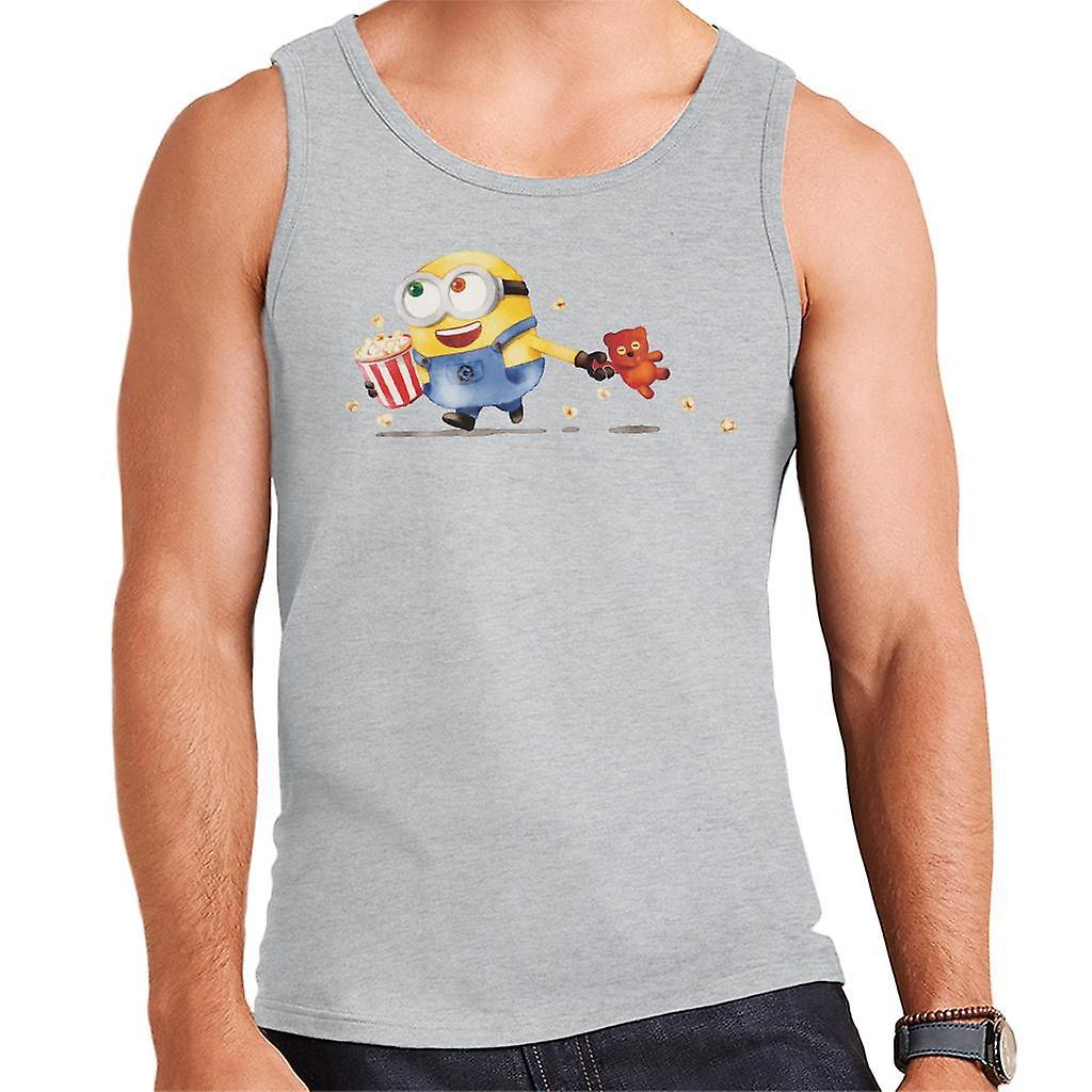 Despicable Me Bob The Minion Teddy Bear Popcorn Men's Vest Heather Grey Large