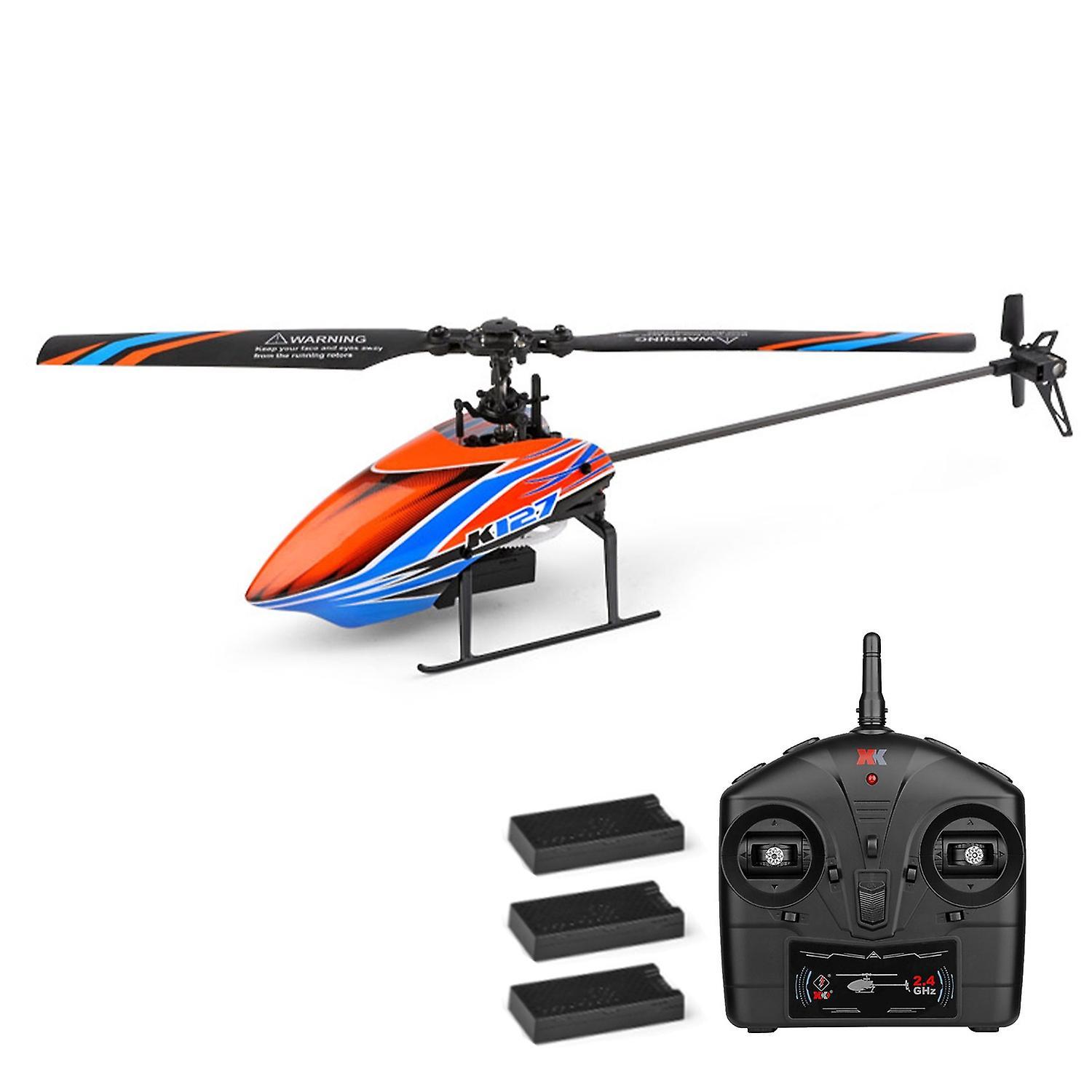 WLtoys XKS K127 RC Helicopter Remote Control Helicopter for Beginners 6-axis Gyro Single Blade RC Ai Multicolor 3 batteries