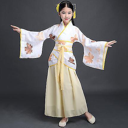 Litzee Chinese Robe Costume Girls Children Kimono China Traditional Vintage Ethnic Fan Students Chorus Dance Costume Hanfu 9 140