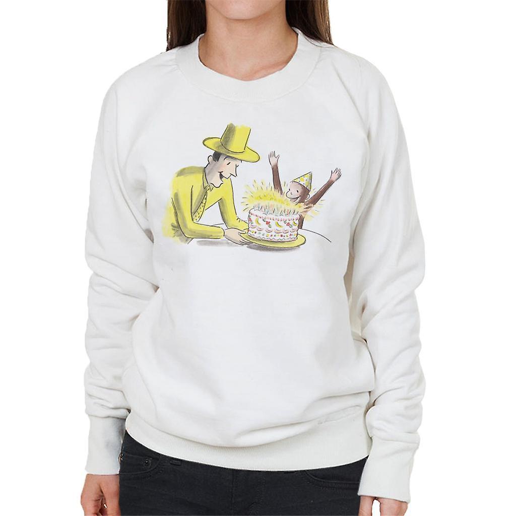 Curious George Birthday Cake Women's Sweatshirt White Large