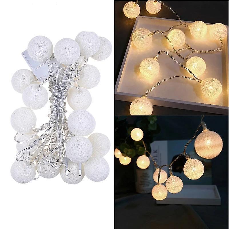 Slowmoose 20 Leds Cotton Ball String-lights Outdoor Decoration Fairy Lights A White