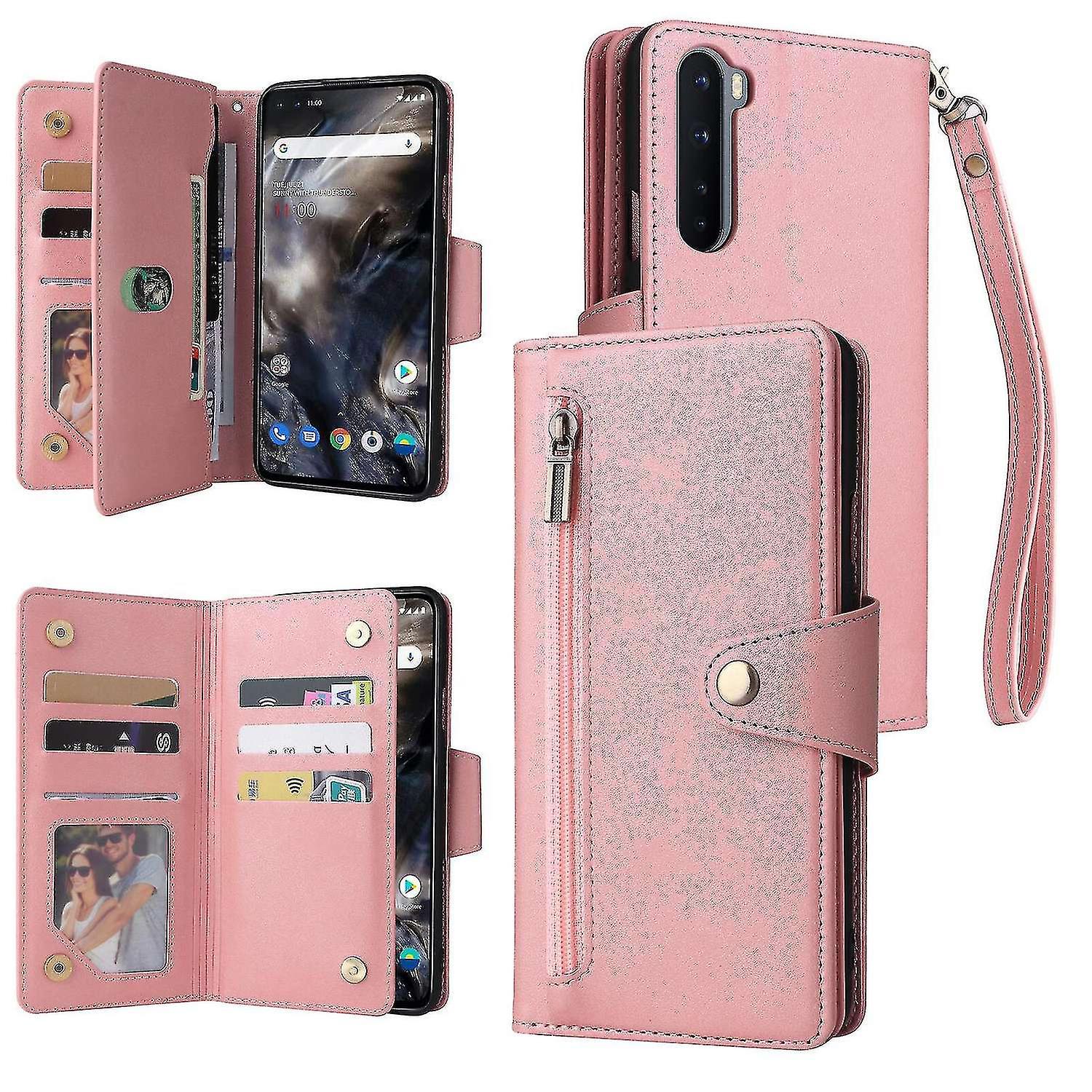 Guangzhou Yunlong Trading Co., Compatible With Oneplus Nord Case Pu Leather Magnetic Flip Zipper Card Holder Wallet Cover Rosegold