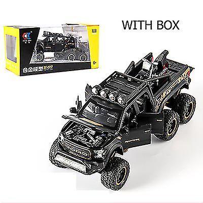 Bjxl 1/32 Ford Raptor F150 Off-road Vehicle 6x6 Pickup Suspension Big Wheel Diecast Alloy Car Model Children's Toy Truck Boy Gift bright black box1