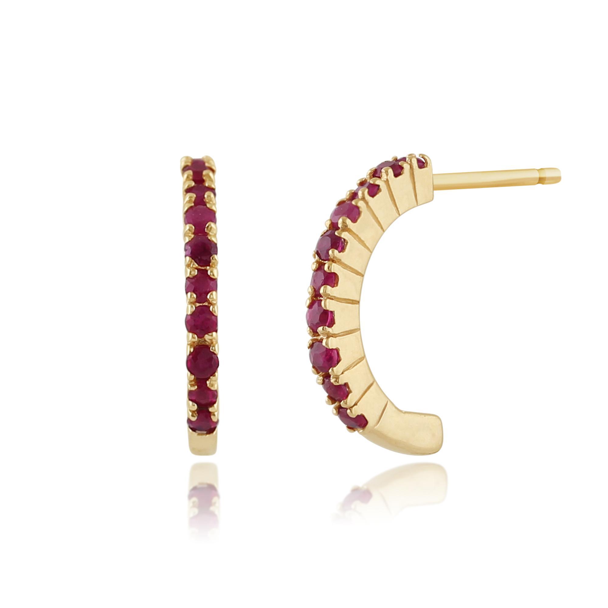 Gemondo Classic Round Ruby Half Hoop Style Earrings in 9ct Yellow Gold 135E1112019 Red One Size