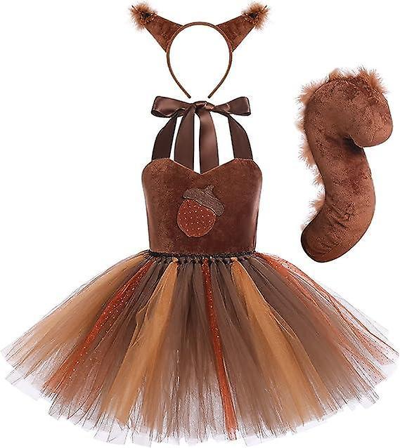 Gemdeck Toddler Kids Squirrel Costume Tutu Dress With Ears Headband Tail 7-8Y