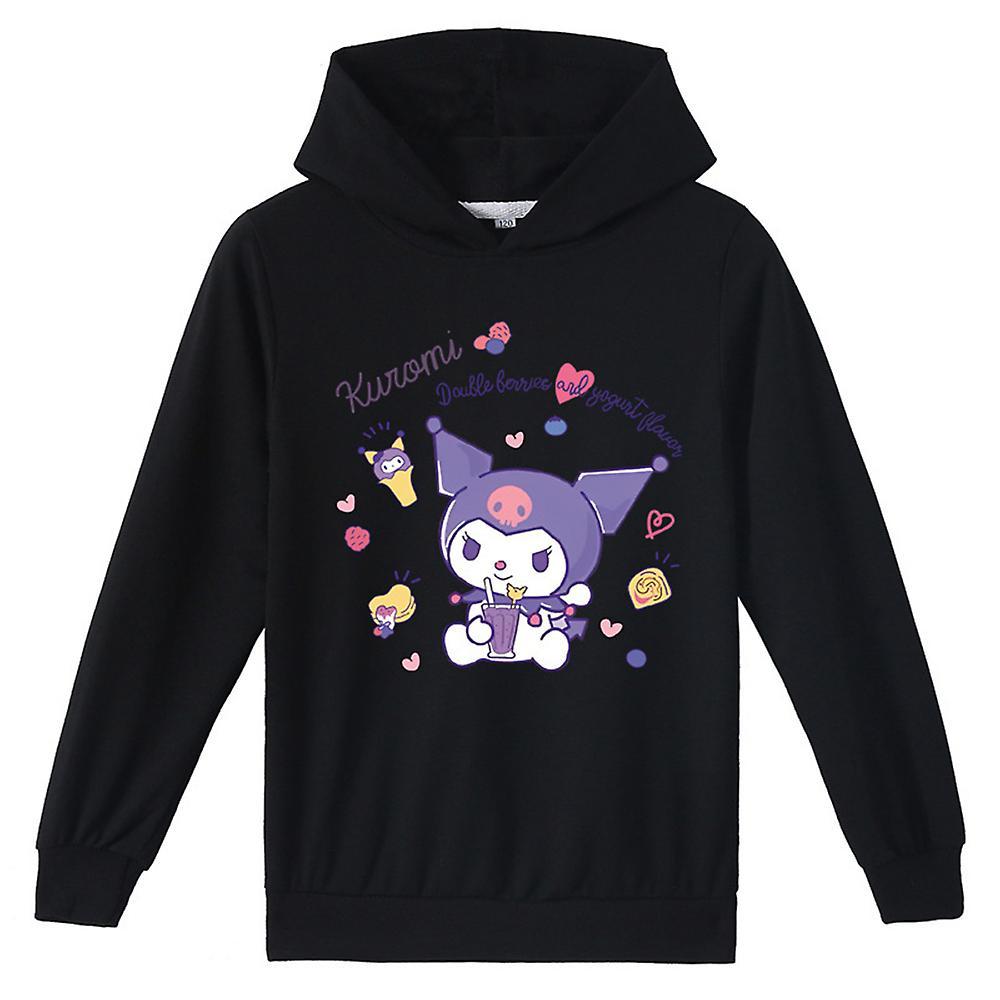 Bestdaily Kawaii Kuromi Kids Girls Casual Hoodie Sweatshirt Cute Cartoon Anime Kuromi Printed Pullover Jumper Hooded Hoody Tops Black 7-8 Years