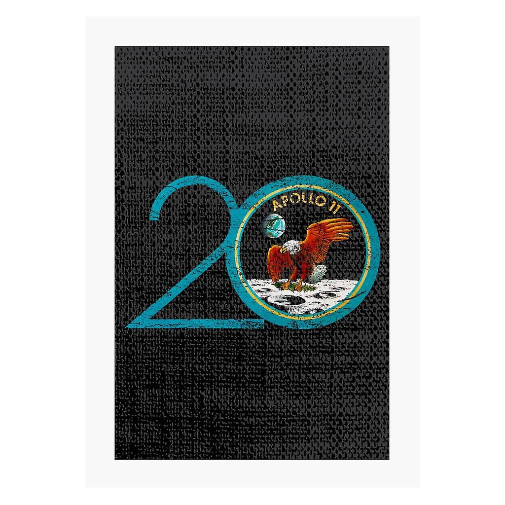 NASA Apollo 11 20th Anniversary Badge Distressed A4 Print Black 21cm x 29.7cm