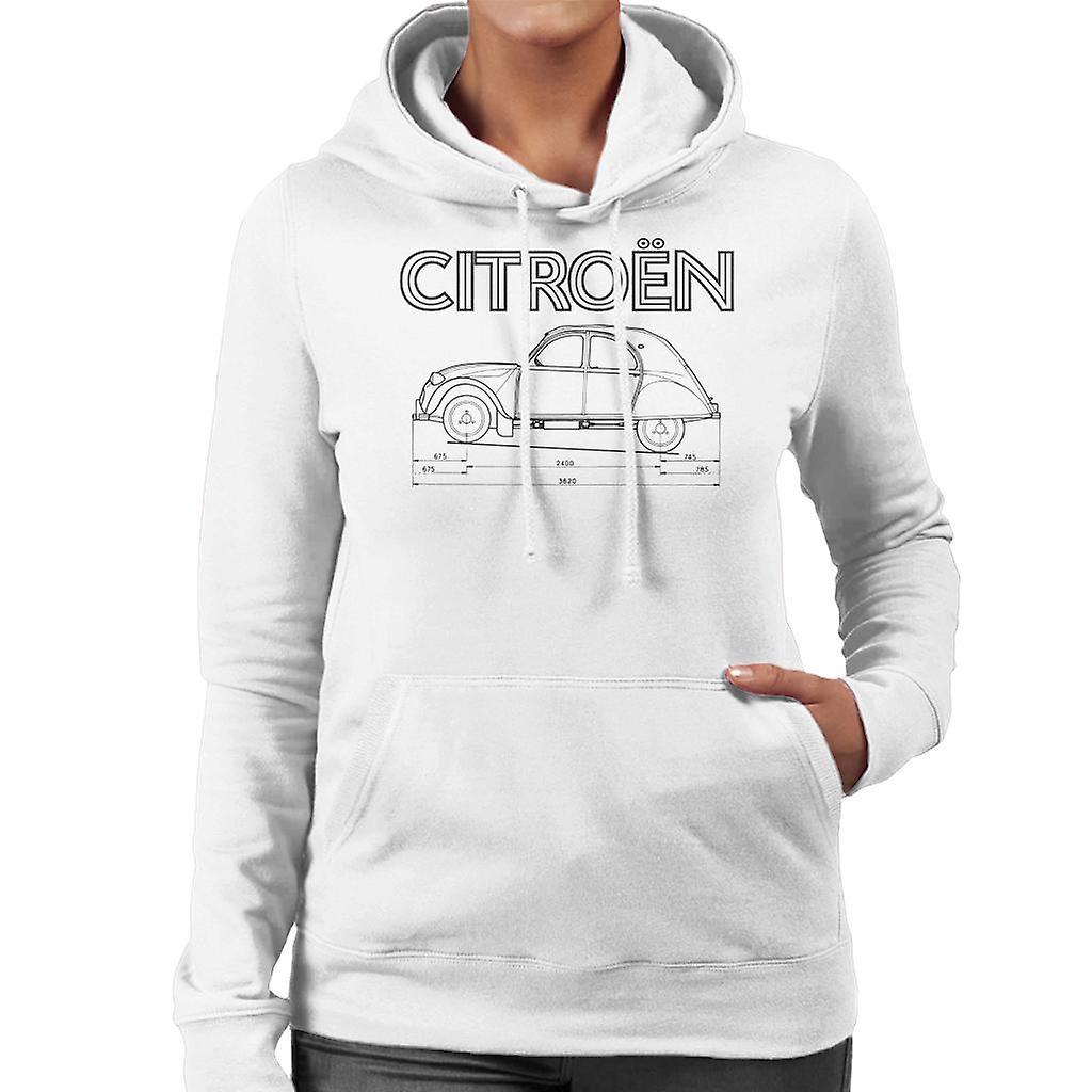 Citro�n Citroen 2CV Dimensions Black Diagram Women's Hooded Sweatshirt White Medium