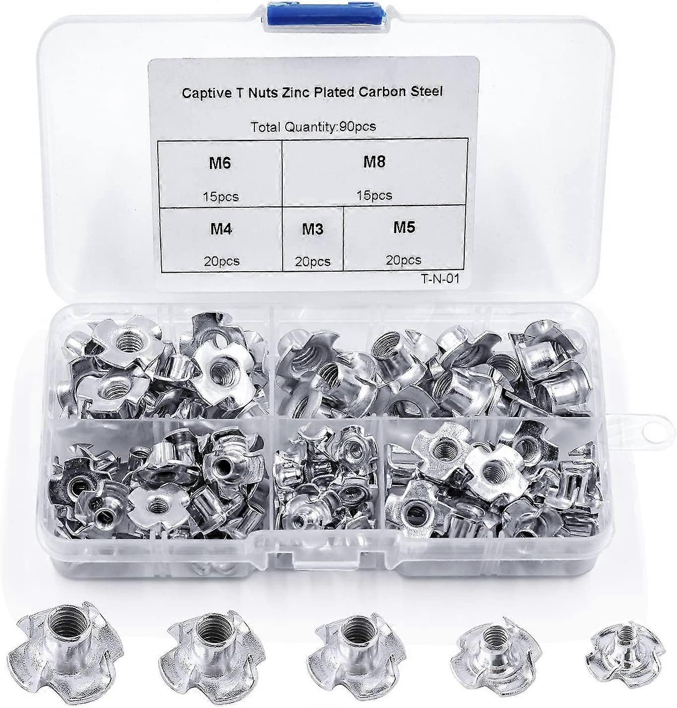 Wonderful 90pcs 4 Prong T-Nut, Carbon Steel T-Nuts, M3 / M4 / M5 / M6 / M8, Woodworking Furniture, Carbon Steel T Nut Inserts