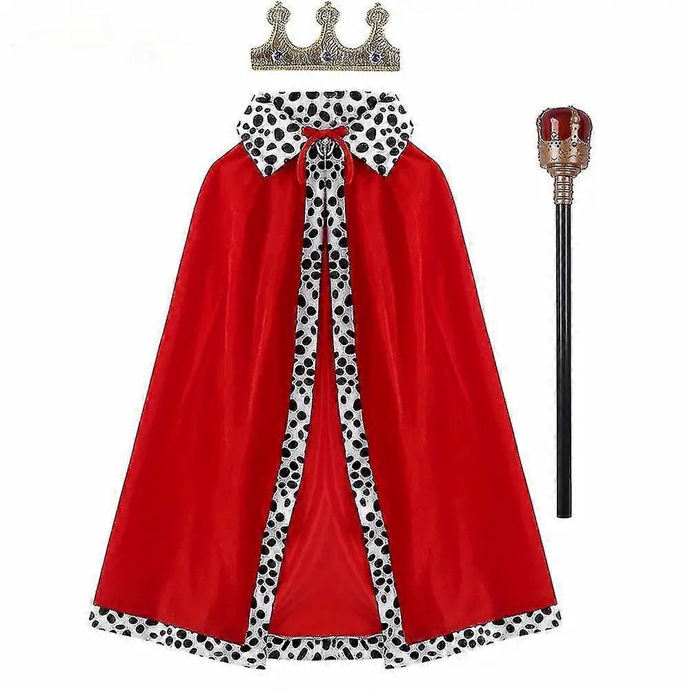 Lequeen halloweenHalloween King Role Play Costume For Kids Cloak Robe Crown Scepter Boys Royal Prince Fancy Dress Up Accessories Set Masquerade Cos...