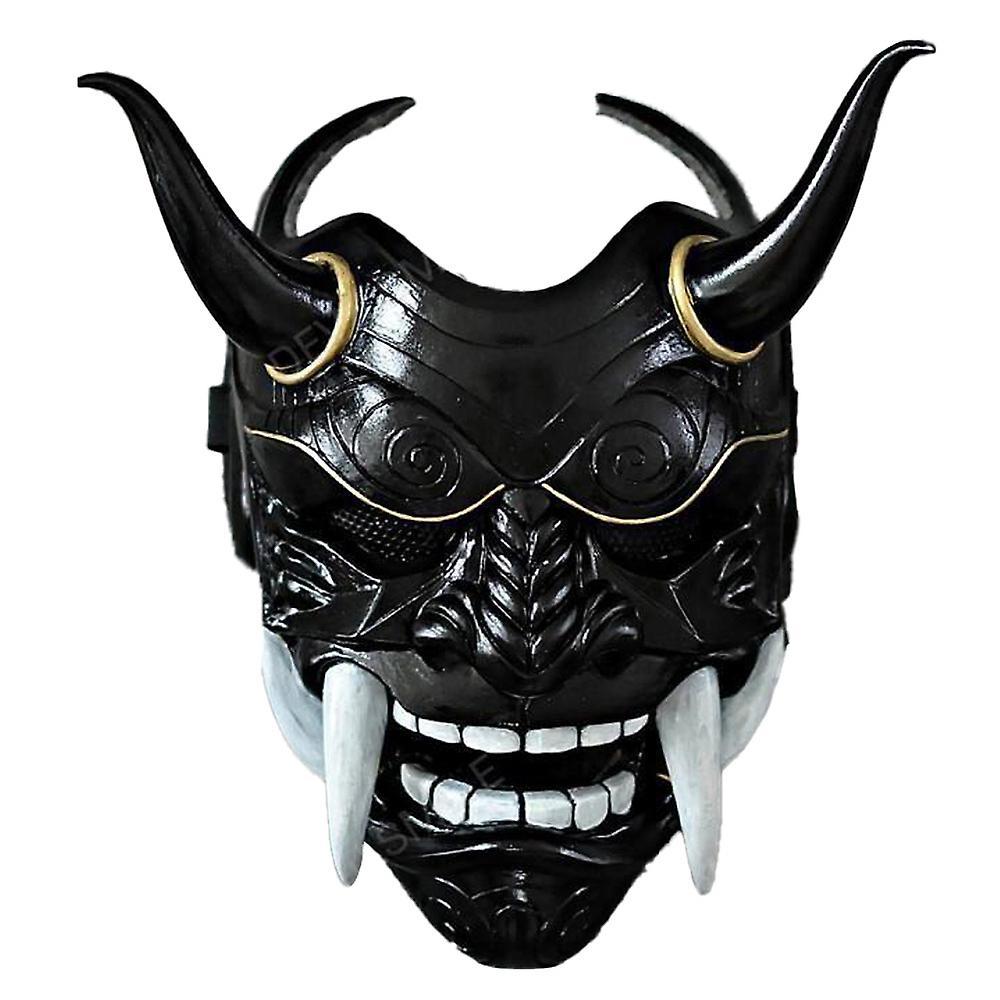 Sevenday Samurai Hannya Oni Latex Mask Japanese Scary Monster Kabuki Samurai Demon Headgear Halloween Masquerade Cosplay Party Fancy Dress Props Black