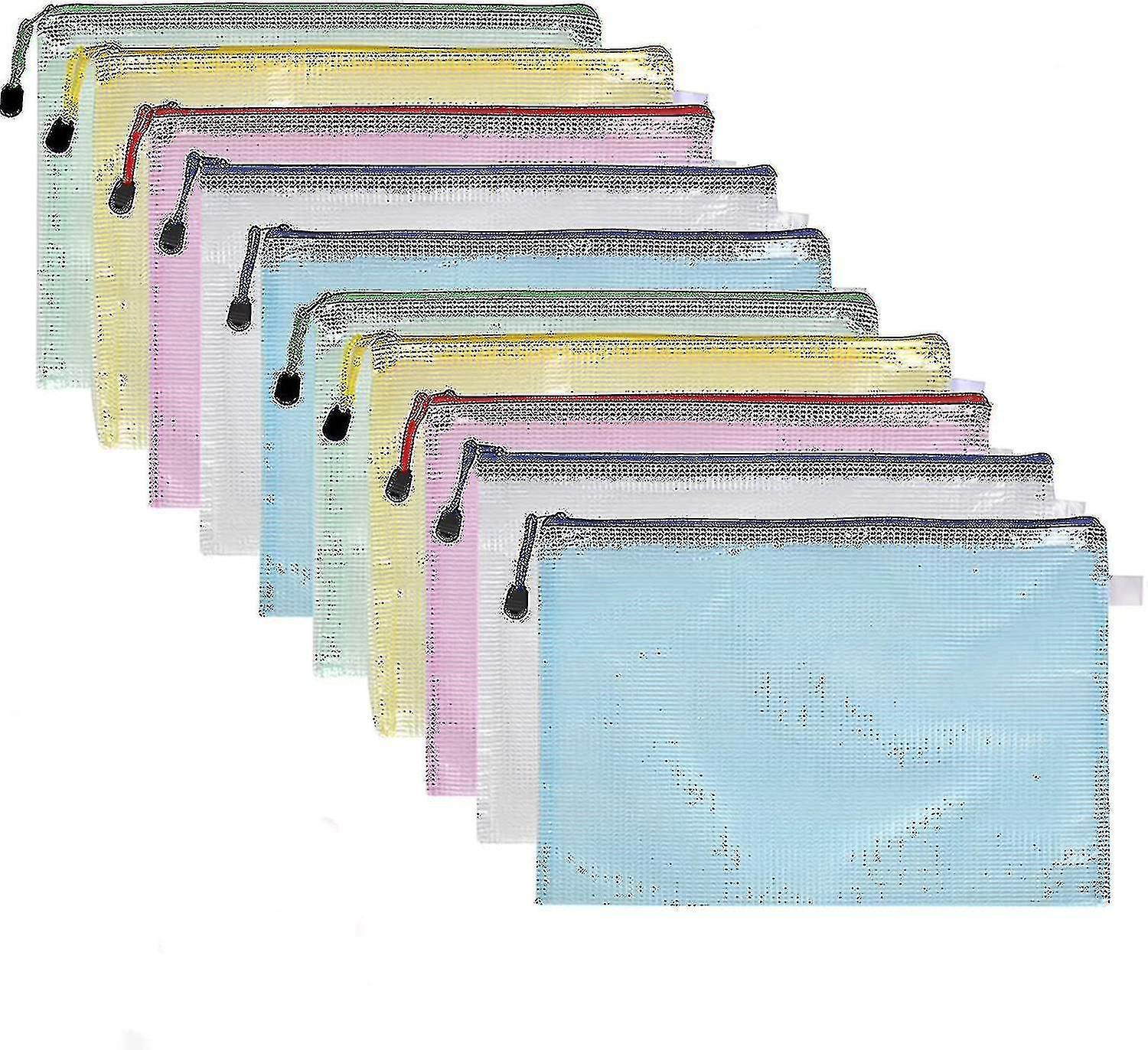 Tianzun Plastic Wallets, 10pcs A4 Zip Plastic Folders Lock Bags Mesh Document File Folders Plastic Pockets Zipper File Wallet