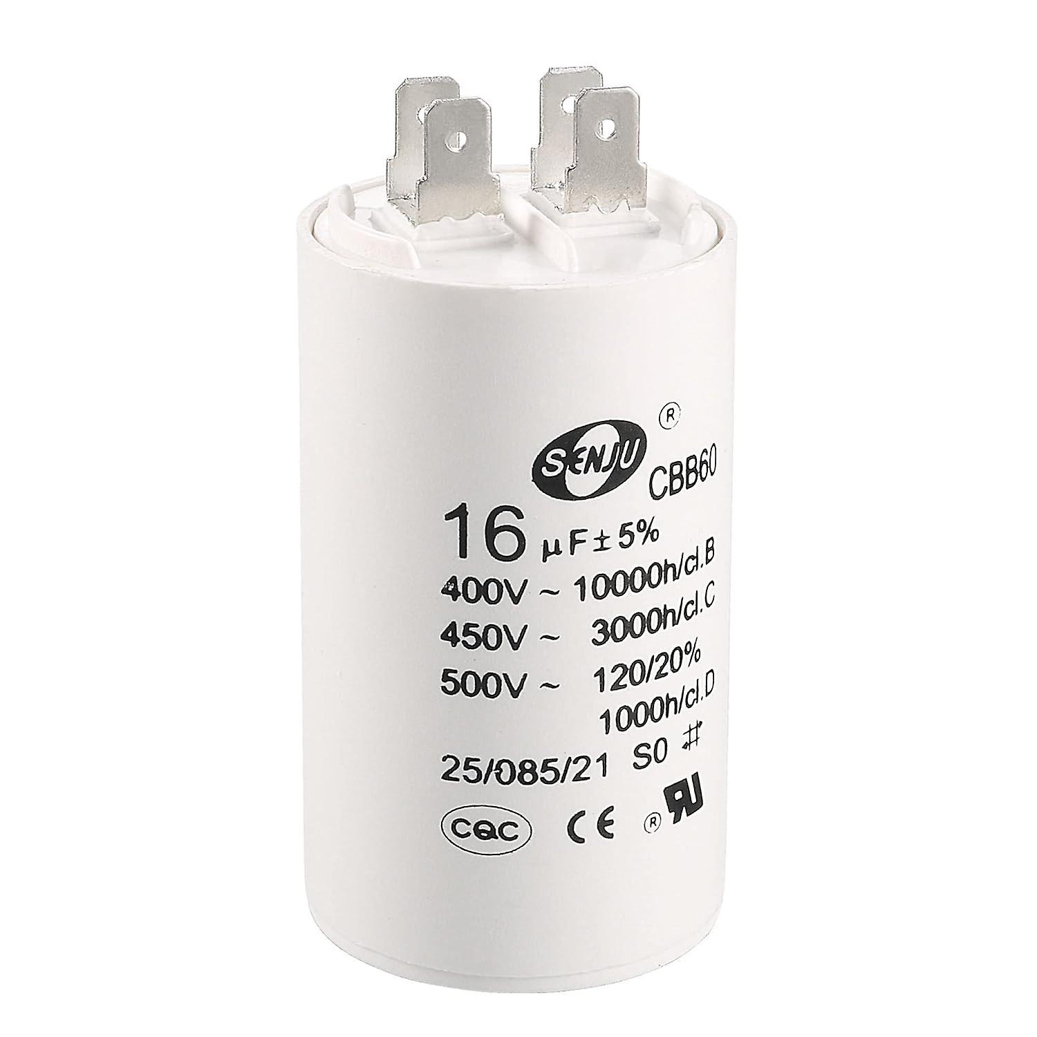 Taiyuan CBB60 Run Capacitor 16uF 450V AC Double Insert 50/60Hz Cylinder 72x40mm White for Air Compressor Water Pump Motor