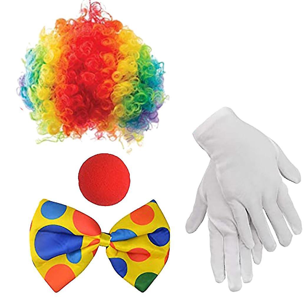 Subaoe Clown Costume Clown Wig Clown Nose Accessories Bow Tie White Gloves For Women Men Adults Carnival P Better1