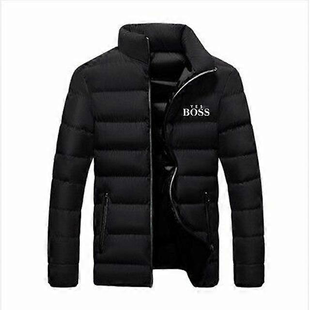 Thick Men New Warm Parka Jackets Winter Casual Men's Outwear Coats Solid Stand Collar Male Windbreak Cotton Padded Down Jacket Black M