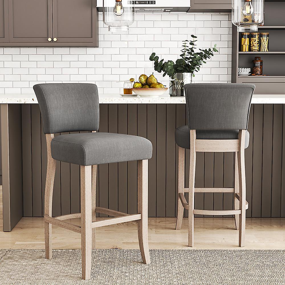 Living And Home Livingandhome Bar Stools Set of 2 Linen Seat Bar Stool Bar High Chairs for Kitchen Island Cafe Light Grey