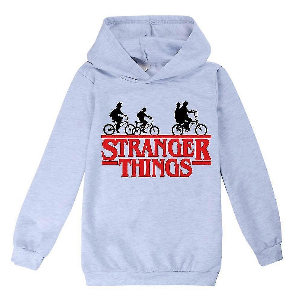 Jnnjv Stranger Things Theme Teens Casual Hoodies Long Sleeve Hooded Sweatshirt Pullover Tops Grey 13-14 Years