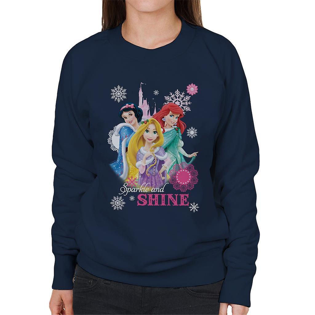 Disney Christmas Princesses Sparkle And Shine Women's Sweatshirt Navy Blue Small