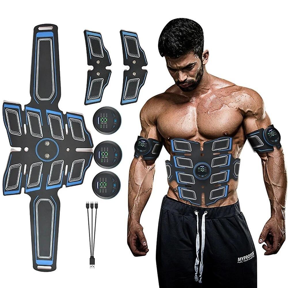 Tigernu EMS Abdominal Muscle Stimulator Trainer USB Connect Abs Fitness Equipment Training Gear Muscles Electrostimulator Toner Massage Blue