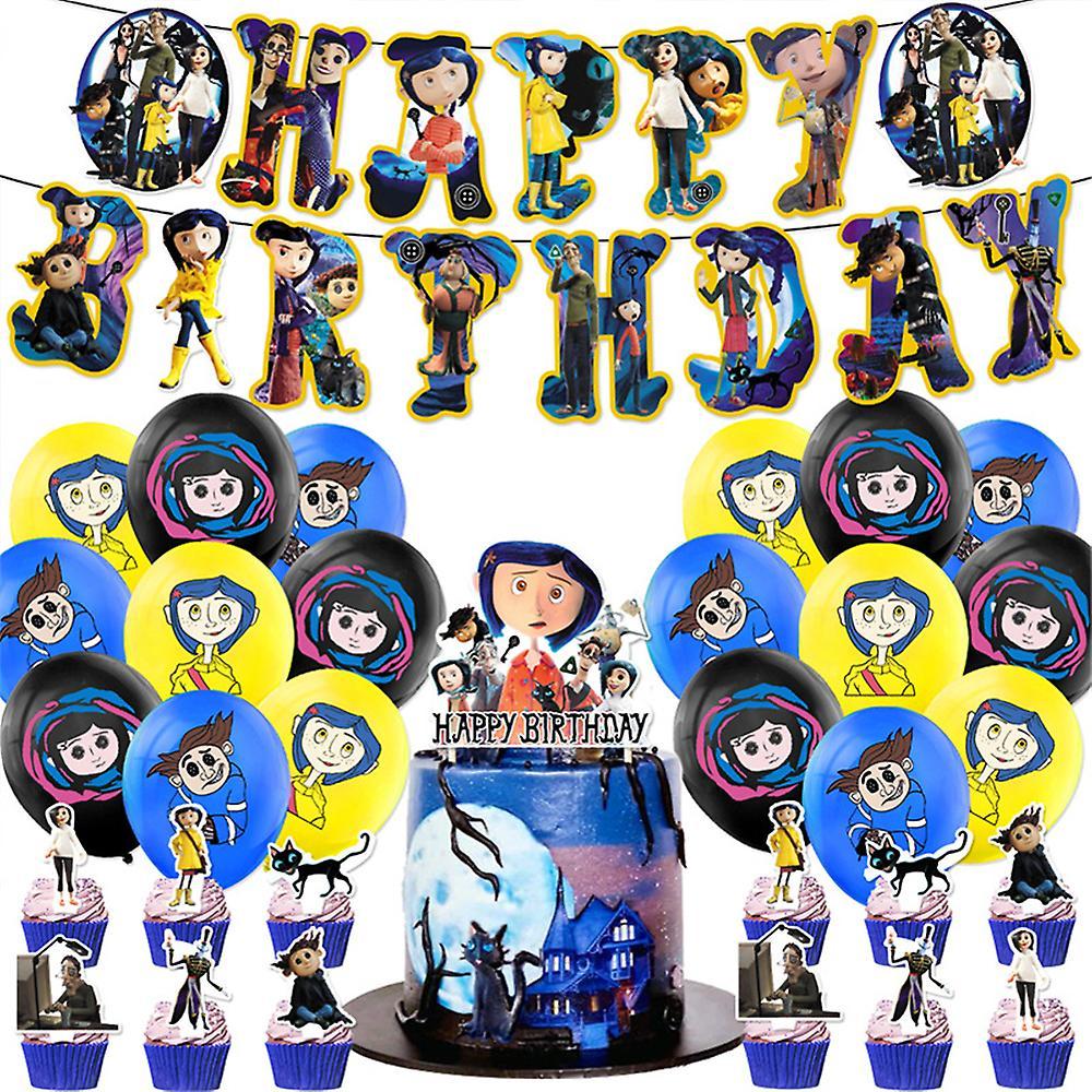 Waytogo Coraline & the Secret Door Theme Birthday Party Decorations Supplies Kits Banner Balloons Cake Toppers Set