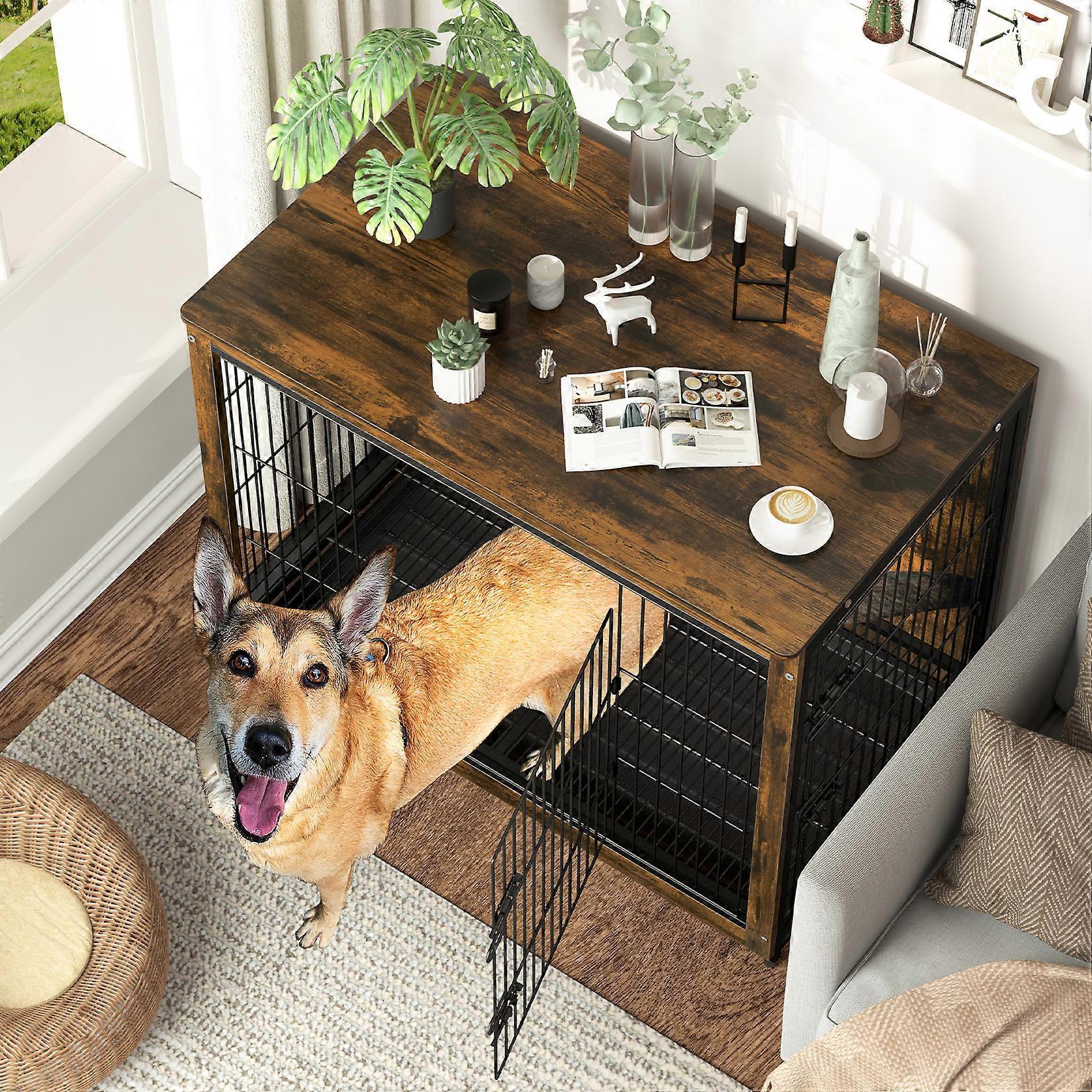 Unho Large Dog Crate Indoor Dog Kennel Cage Wooden End Table Nightstand